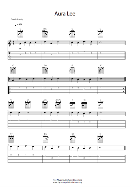 Free Music Guitar Score Download -  Aura Lee