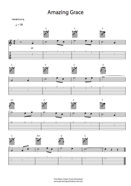 Free Music Guitar Score Download -  Amazing Grace