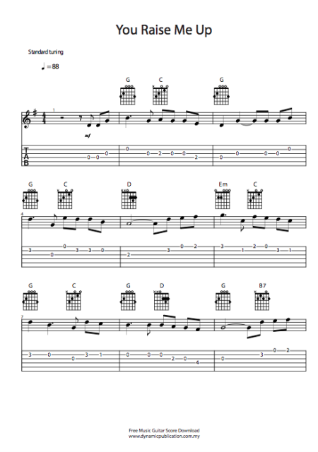 Free Music Guitar Score Download -  You raise Me Up