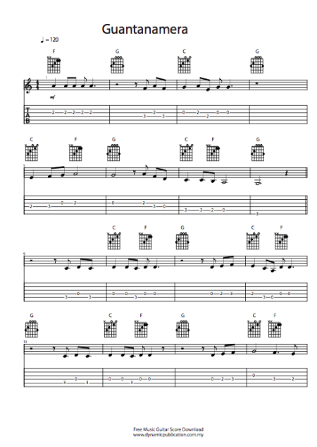 Free Music Guitar Score Download -  Guantanamera